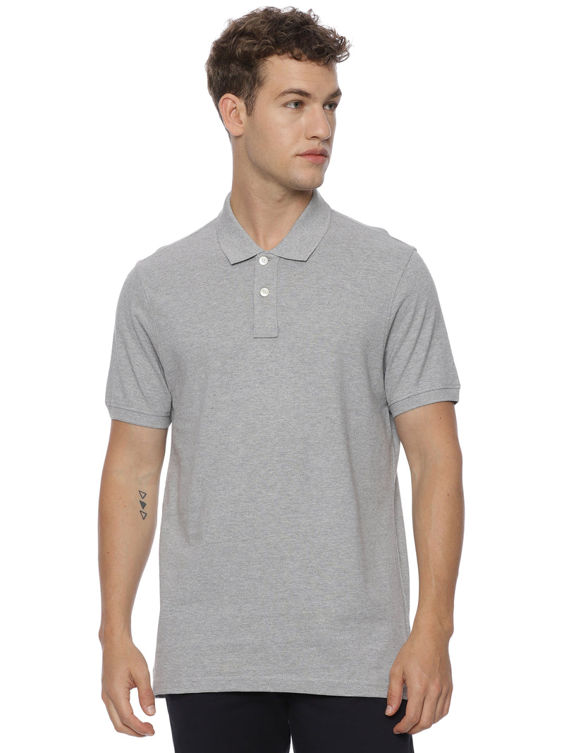 Monte Carlo Men's Light Grey Melange Plain Polo T-Shirt | Premium Half Sleeve Cotton Polo