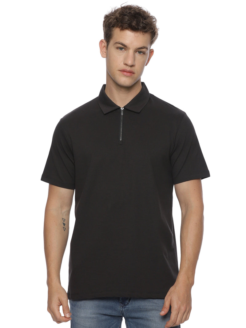 Monte Carlo Men's Charcoal Grey Zipper Polo T-Shirt | Premium Half Sleeve Cotton Zip Neck Polo