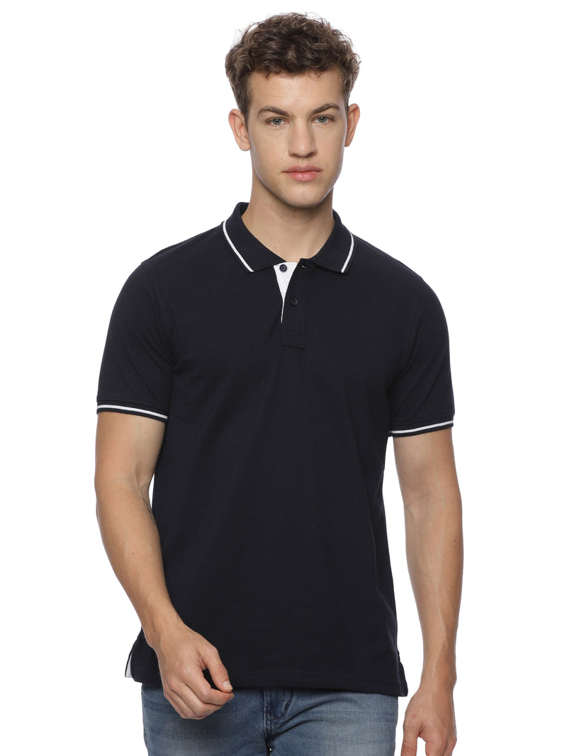 Monte Carlo Men's Navy Blue Tipping Polo T-Shirt | Premium Half Sleeve Cotton Polo with Contrast Collar