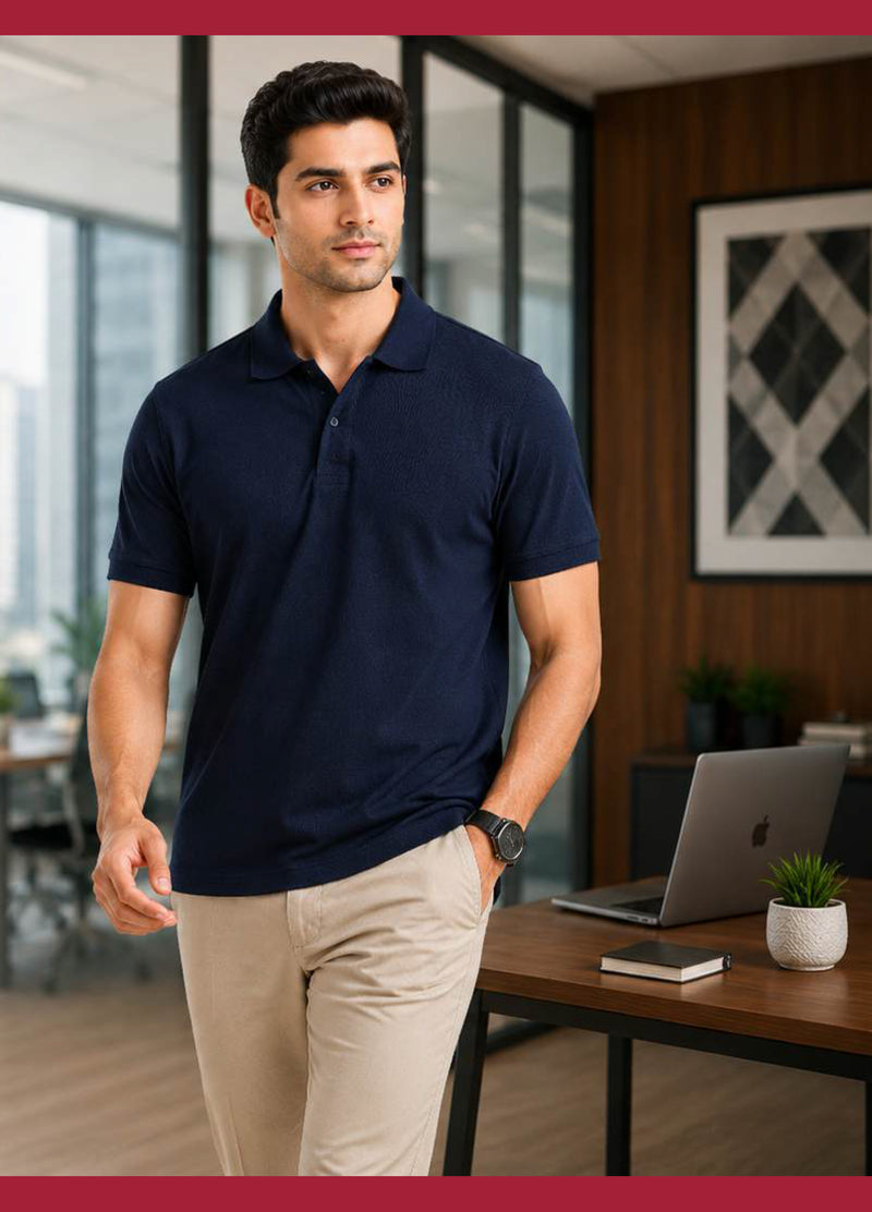 Arvind Men's Plain Navy Blue Polo T-Shirt | Classic Collar