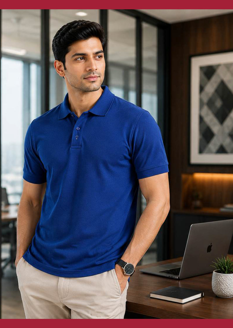Arvind Men's Plain Royal Blue Polo T-Shirt | Classic Collar