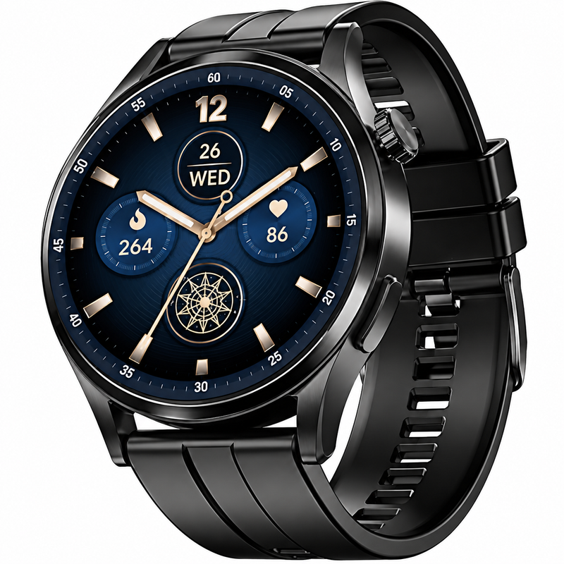 boAt Chrome Horizon Smartwatch – Midnight Black, Premium Round Dial, Stylish Black Strap, Fitness and Health Tracking, Smartwatch for Men and Women