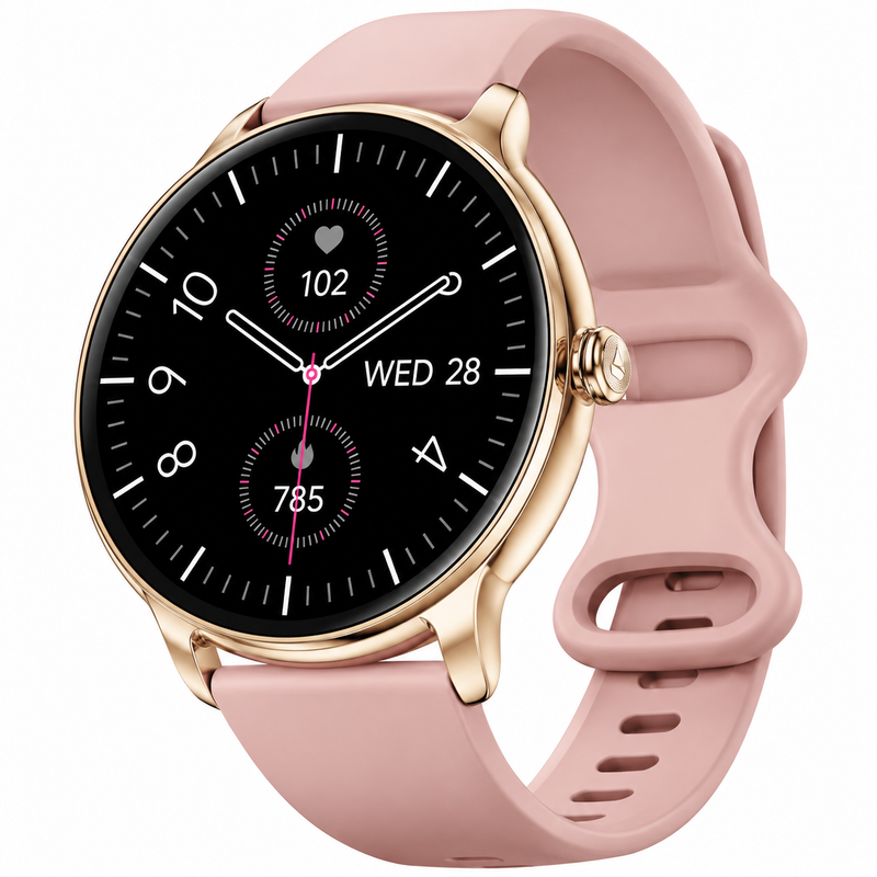 boAt Chrome Iris Fashion Smart Watch for Women - Elegant Ultra-Sleek Dial, Light-Weight Metal Body, 1.32" AMOLED Display, 1000 Nits, AOD, Female Wellness Tracking Watch for Woman (Rose Pink)