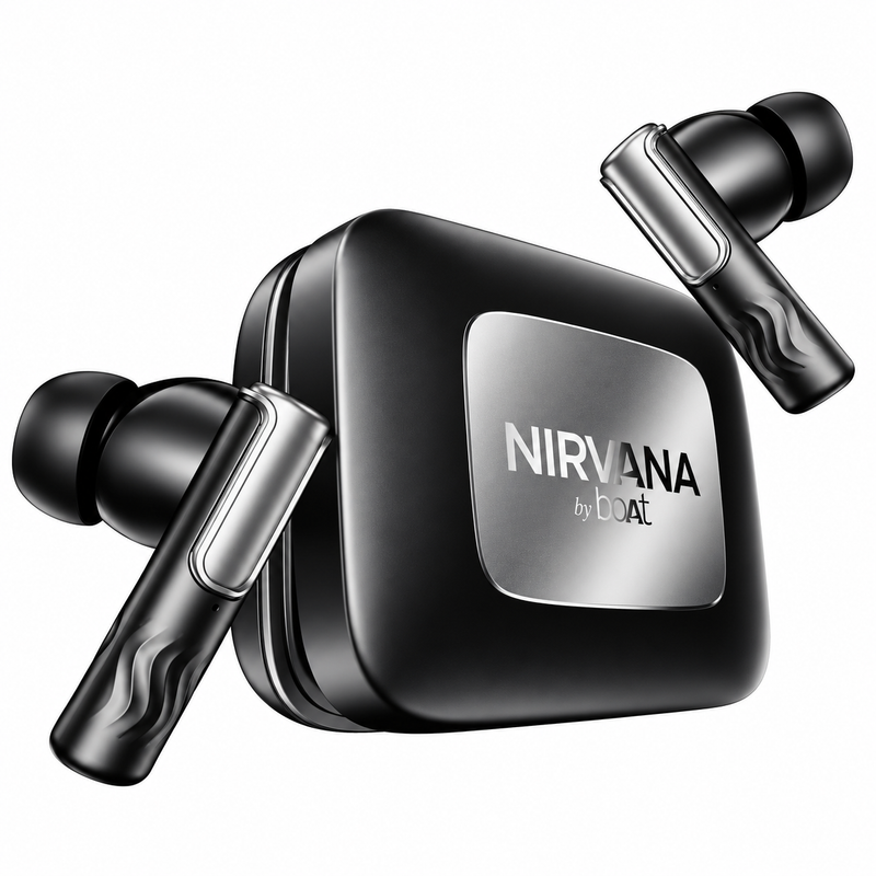 boAt Nirvana Ivy Pro, Dolby Atmos w/Head Tracking, 52dB Hybrid Adaptive ANC,Hi-Res LDAC, Titanium Dual Drivers, Bluetooth Earbuds, TWS Ear Buds Wireless Earphones w/mic (Crystal Black)
