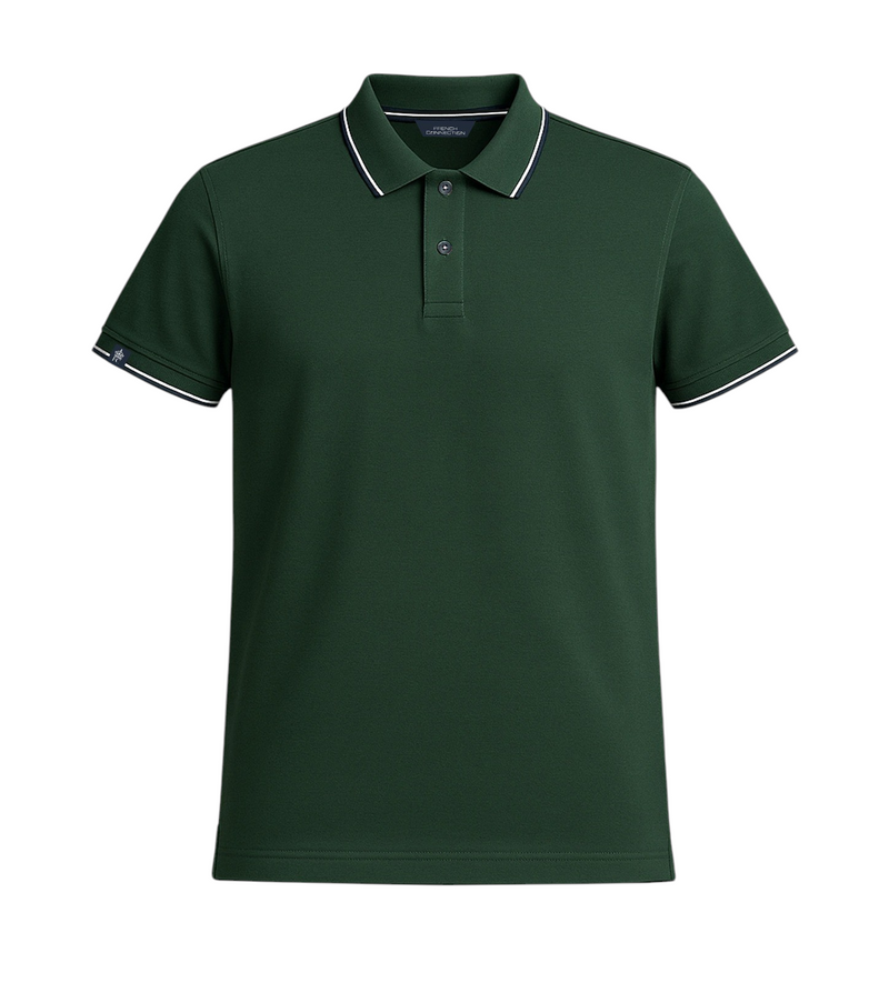 Bottle Green Tipping Polo T-Shirt — Contrast Tipping Collar