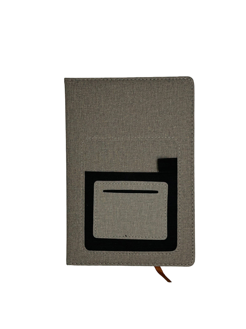 Modern Grey Linen-Textured Portfolio Notebook with Geometric Pocket