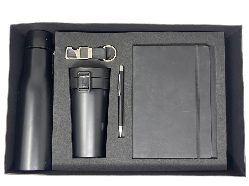 All-Black Executive Gift Set – Flask, Tumbler, Diary, Pen & Keychain | Corporate Gift Box