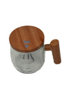 Clear Borosilicate Glass Mug 500ml with Wood-Finish Lid & Handle | Measured Glass Coffee Cup for Home & Office 500 ml