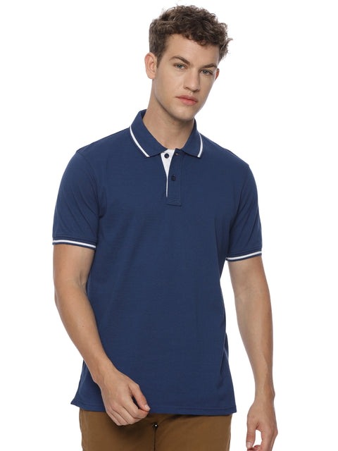 Monte Carlo Men's Indigo Blue Tipping Polo T-Shirt | Premium Half Sleeve Cotton Polo with Contrast Collar