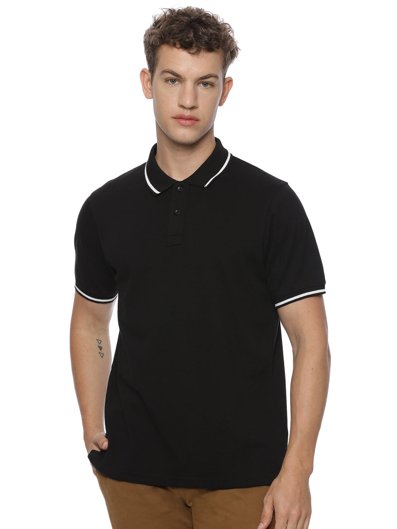 Monte Carlo Men's Black Tipping Polo T-Shirt | Premium Half Sleeve Cotton Polo with Contrast Collar