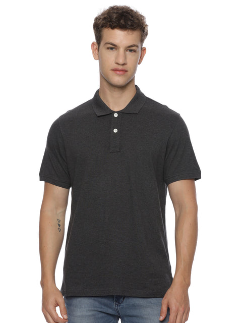 Monte Carlo Men's Charcoal Melange Plain Polo T-Shirt | Premium Half Sleeve Cotton Polo