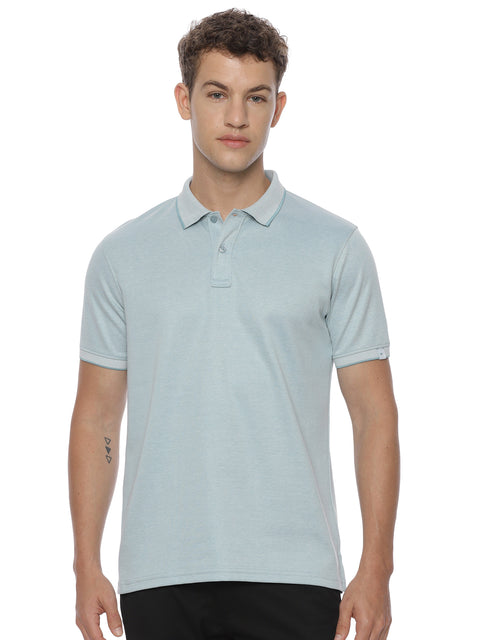 Monte Carlo MC Jaggard Green Melange Polo T-Shirt for Men | Cotton Regular Fit Polo