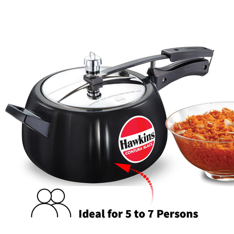 Hawkins 5 Litre Contura Black Pressure Cooker – Curved Body Design | Premium Corporate Kitchen Gift