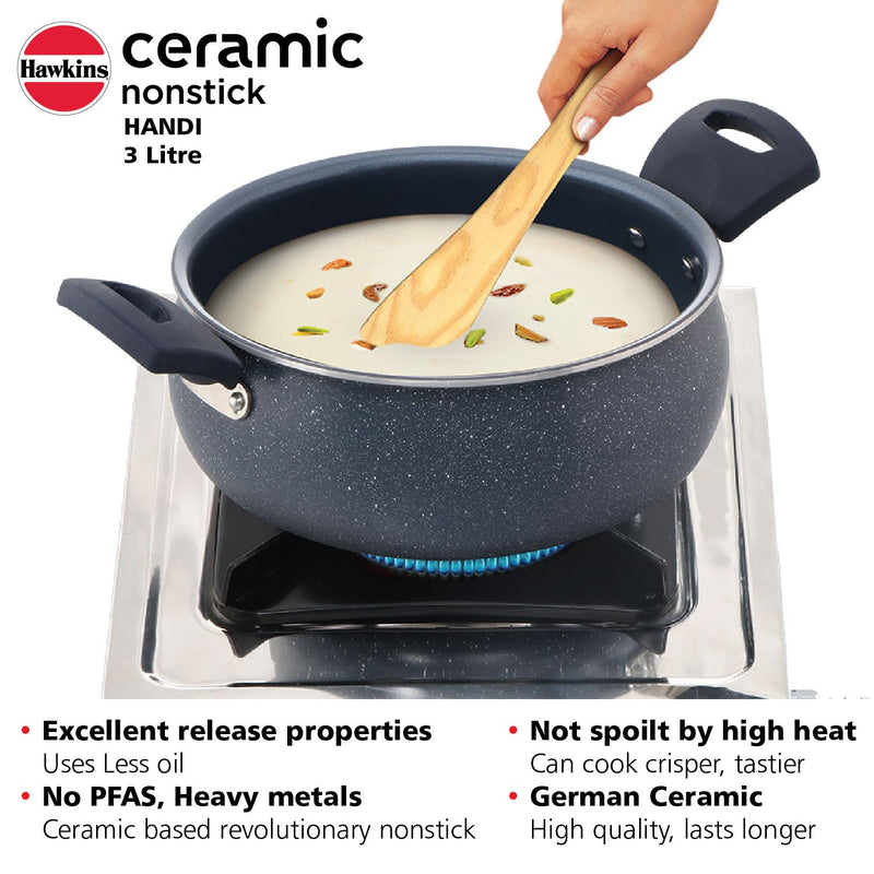 Hawkins Ceramic Nonstick Handi with Glass Lid – Premium Kitchen Gift (Healthy Cooking | Elegant Corporate Gift)