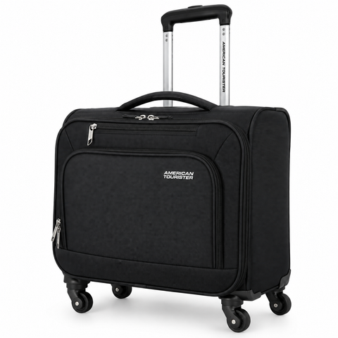 American Tourister Alvin Cabin Rolling Tote 45cm – Black 600D Polyester Rolling Laptop Travel Bag, 4 Wheels