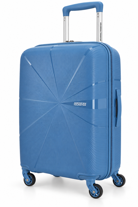 American Tourister Novatrax 55cm Cabin Trolley Bag – Blue Polypropylene Hard Shell Luggage, 4 Wheels