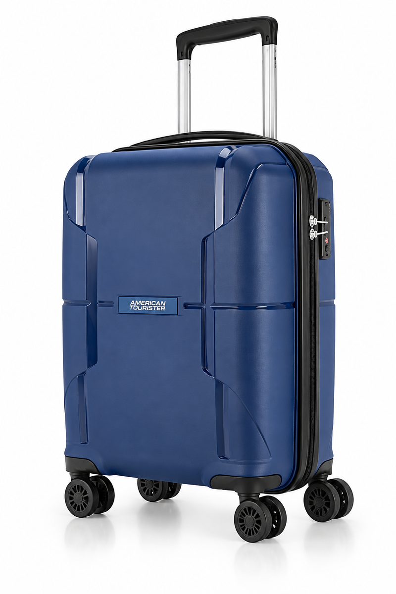 American Tourister Orbiter 55cm Cabin Trolley Bag – Blue Polypropylene Hard Shell Luggage, 8 Wheels