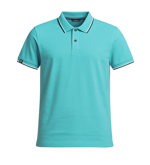 Aqua Blue Tipping Polo T-Shirt — Contrast Tipping Collar