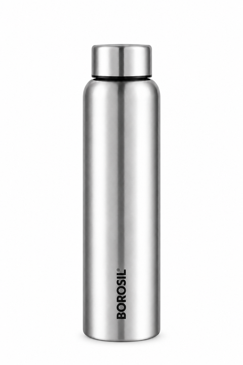 Borosil Aquaslim Stainless Steel Water Bottle – Silver, 1 L