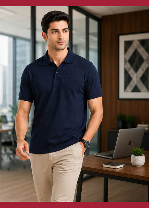 Arvind Men's Plain Navy Blue Polo T-Shirt | Classic Collar