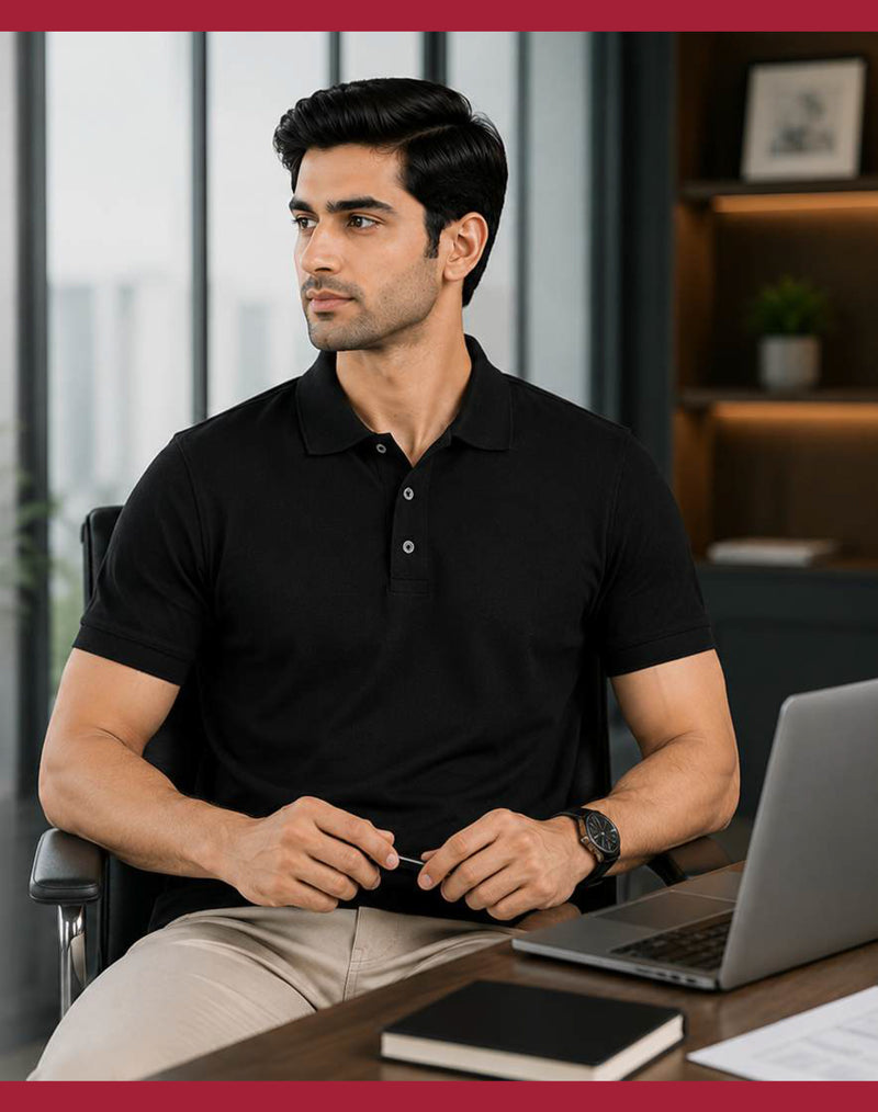 Arvind Men's Plain Black Polo T-Shirt | Classic Collar