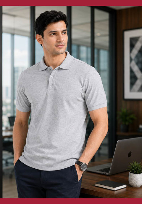 Arvind Men's Plain Grey Polo T-Shirt | Classic Collar