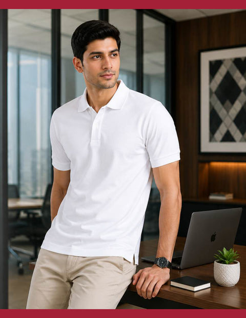 Arvind Men's Plain White Polo T-Shirt | Classic Collar