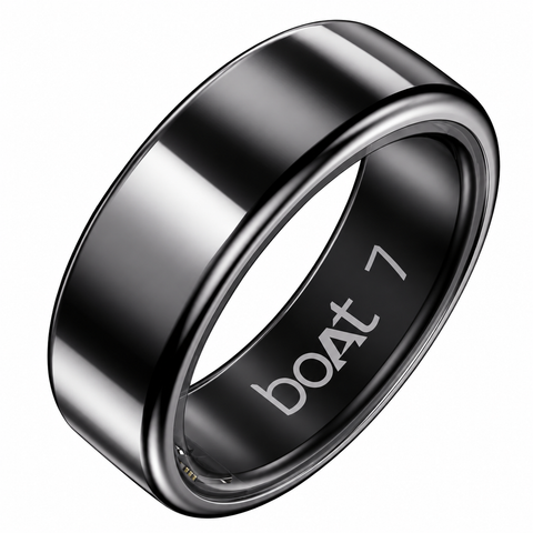 boAt SmartRing Active Plus, Auto HR, Sleep, SpO2, Stress & Skin Temperature Monitor, Stainless-Steel Build, 5 ATM, Weighs Only 5 gm, Portable Charging Case, smart Ring for Men (9, Midnight Black)