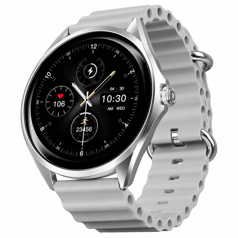 boAt Ultima Aeris 1.43" AMOLED Display, 1000 nits Brightness, Ultra Slim 8mm Metal Build, IP68, Auto HR & SpO2 Monitoring, Sleep & Stress Tracking, Stylish Smartwatch for Men & Women(Cool Grey)