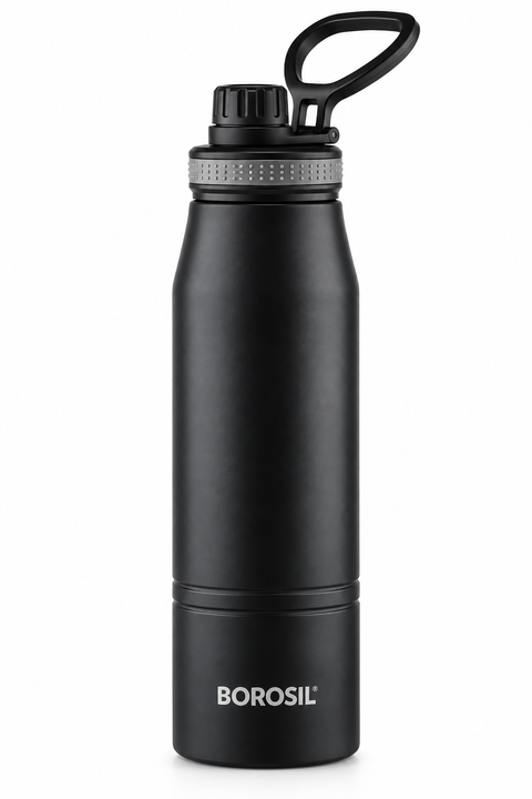 Borosil GoSports Vacuum Insulated Stainless Steel Water Bottle – Black | 600 ML & 900 ML