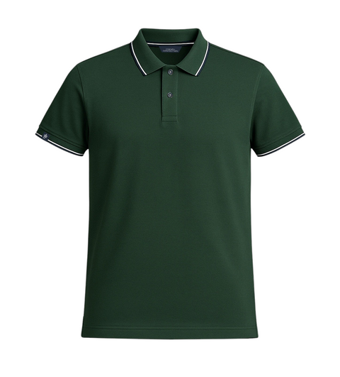 Bottle Green Tipping Polo T-Shirt — Contrast Tipping Collar