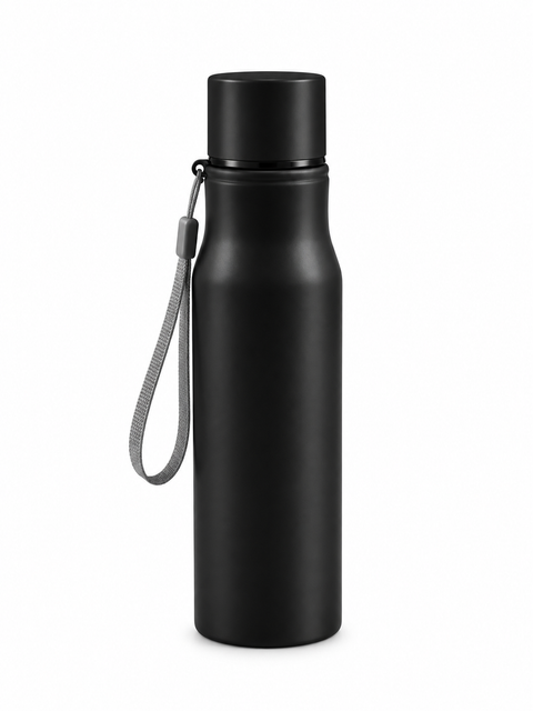 Black Cola Shape Insulated Water Bottle with Carry Strap | Travel Thermos Flask Customize
