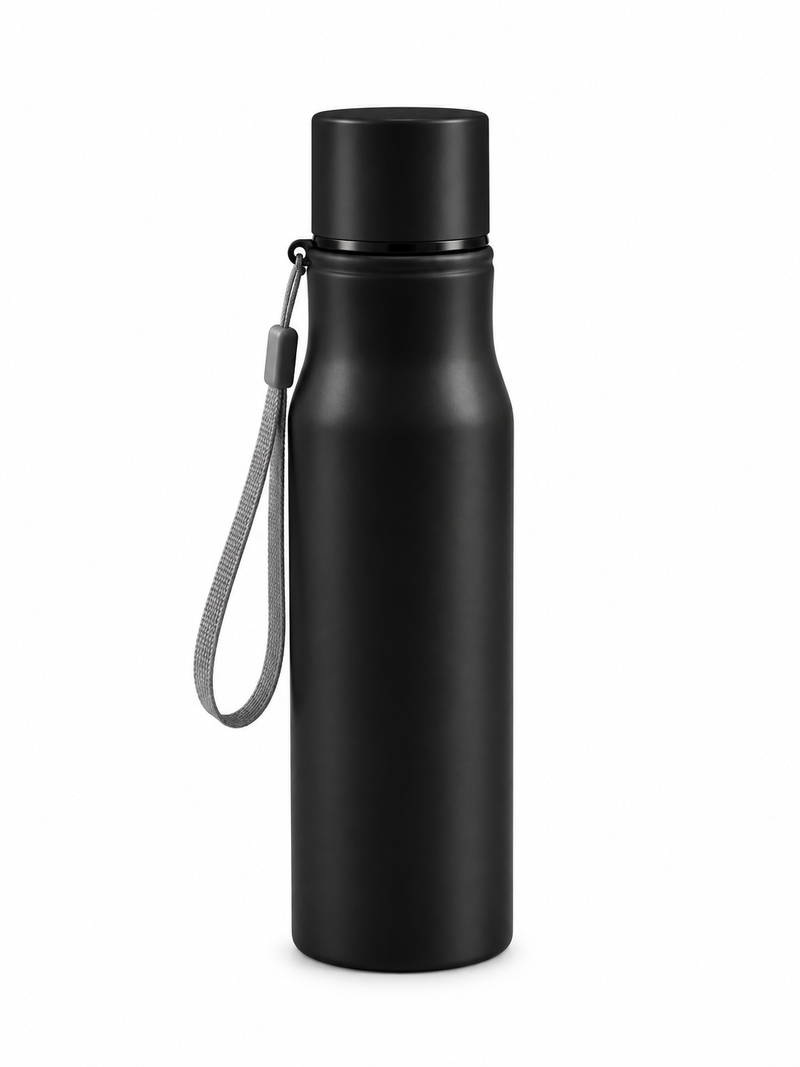 Black Cola Shape Insulated Water Bottle with Carry Strap | Travel Thermos Flask Customize