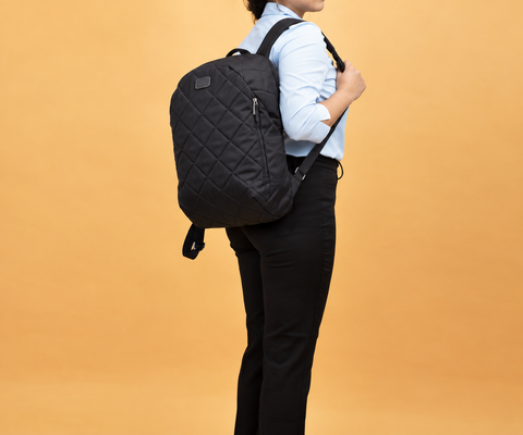 CLOVER 15.6 Inch Laptop Backpack – Lightweight Recycled Polyester Backpack with Quilted Design, Laptop Sleeve & Trolley Strap