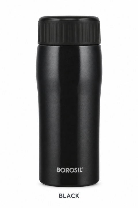 Borosil Cosmic 320 ML Vacuum Insulated Stainless Steel Bottle – Black & Champagne Gold