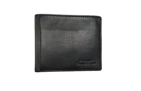 French Connection Genuine Leather Men's Bifold Wallet | Black RFID Wallet with Multiple Card Slots
