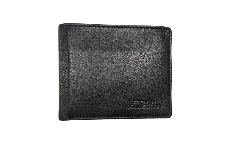 French Connection Genuine Leather Men's Bifold Wallet | Black RFID Wallet with Multiple Card Slots
