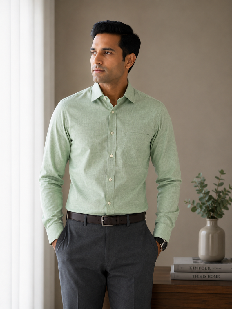 Arvind Fila Fil Men's Mint Green Formal Shirt | Premium Office Wear | Full Sleeve