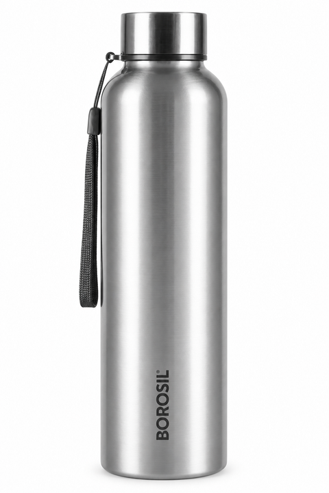 Borosil Laguna Single Wall Stainless Steel Water Bottle – SS, Red, Green & Grey, 1 L
