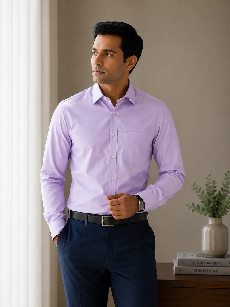Arvind Easy Care Men's Lavender Formal Shirt | Premium Wrinkle-Resistant Office Wear | Full Sleeve