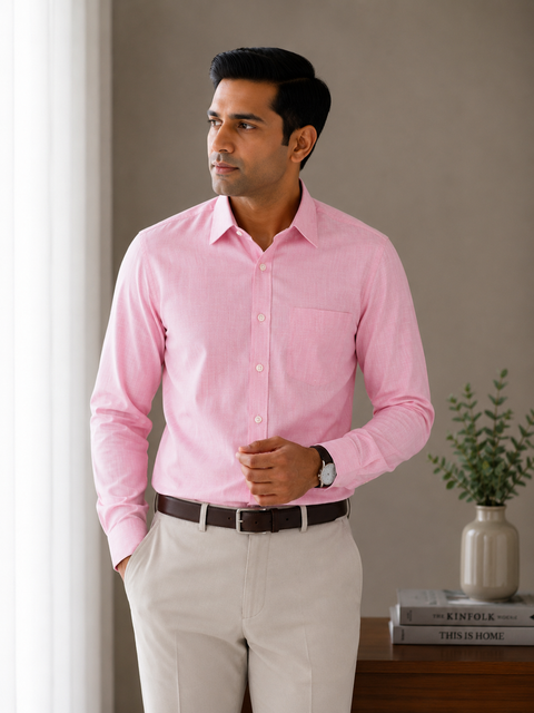Arvind Fila Fil Men's Pink Formal Shirt | Premium Office Wear | Full Sleeve