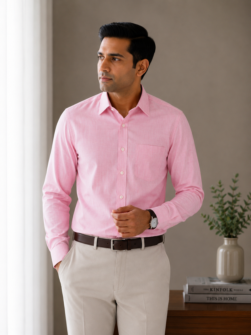 Arvind Fila Fil Men's Pink Formal Shirt | Premium Office Wear | Full Sleeve