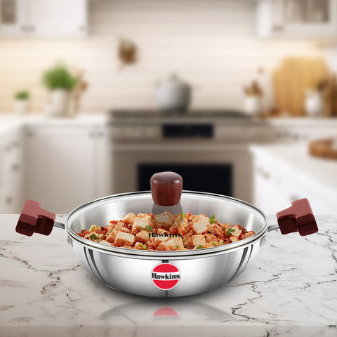 Hawkins Tri-Ply Stainless Steel Deep Fry Pan 1.5L (26 cm, 3 mm) with Glass Lid – Induction Compatible | Corporate Gift Essential