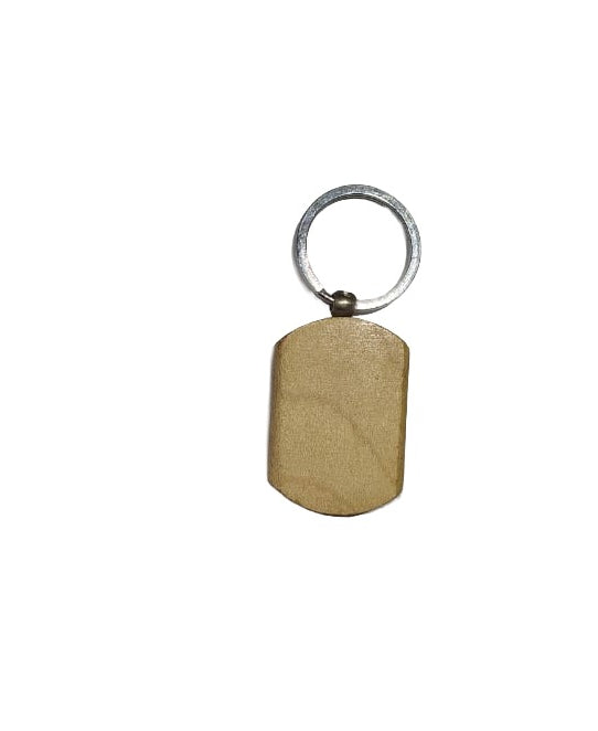 Wooden Rounded Rectangle Keychain with Metal Ring | Custom Engravable Wooden Key Holder