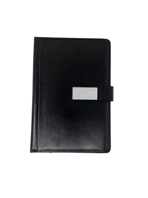 Premium Black Leatherette Executive Diary Organizer with Magnetic Closure & Metal Plate
