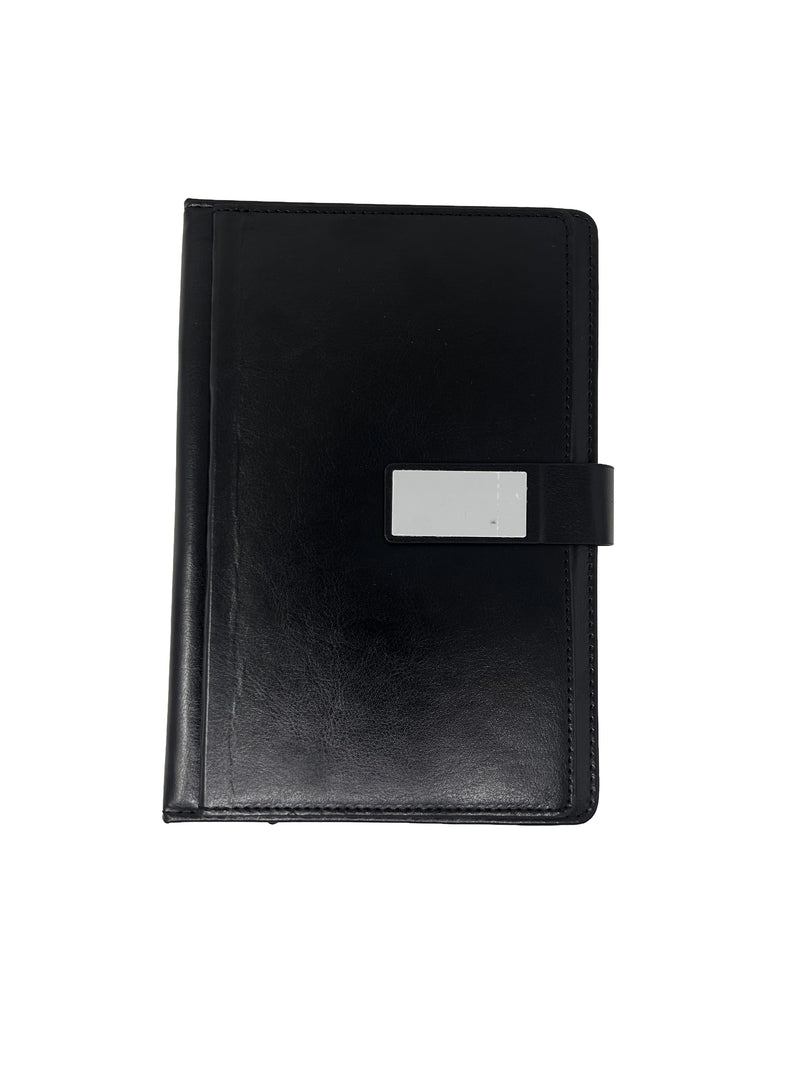 Premium Black Leatherette Executive Diary Organizer with Magnetic Closure & Metal Plate