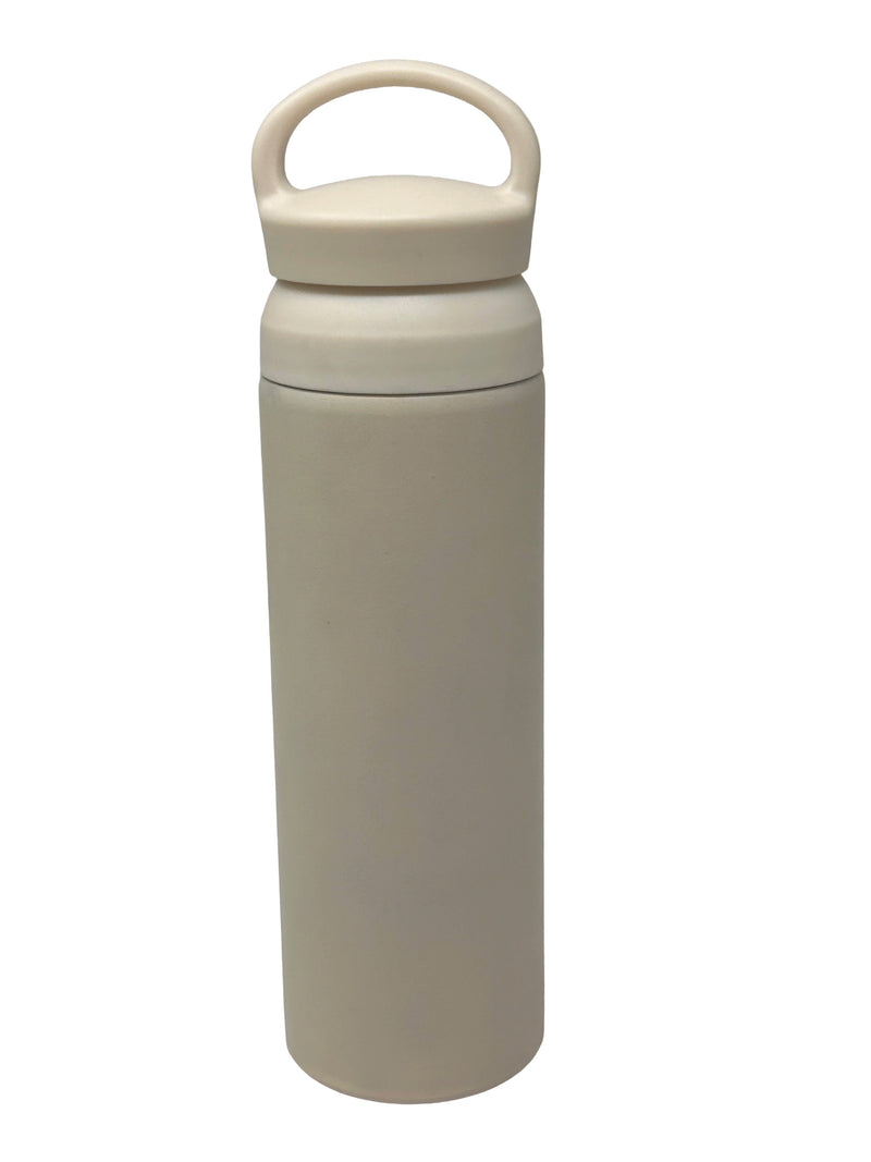 Matte Beige Insulated Water Bottle with Loop Lid | Double Wall Stainless Steel Flask | 500ML