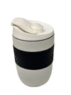 White Insulated Travel Coffee Cup with Tyre-Grip Silicone Band & Flip Lid | Compact Commuter Mug 350 ml
