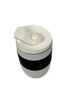 White Insulated Travel Coffee Cup with Tyre-Grip Silicone Band & Flip Lid | Compact Commuter Mug 350 ml