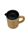 Bamboo Insulated Coffee Mug with Bamboo Handle | Eco-Friendly Stainless Steel Inner Desk Mug with Black Lid 350 ml